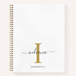 Monogram Gold Grey Script Name Initial Notebook