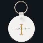 Monogram Gold Grey Script Name Modern Key Ring<br><div class="desc">Gold Grey Monogram Script Name Modern keychain you can easily edit with your name and initial by clicking the "Personalise" button. Completely change the colours of the text and background when you select the "Customise this" link.</div>
