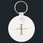 Monogram Gold Grey Script Name Modern Key Ring<br><div class="desc">Gold Grey Monogram Script Name Modern keychain you can easily edit with your name and initial by clicking the "Personalise" button. Completely change the colours of the text and background when you select the "Customise this" link.</div>