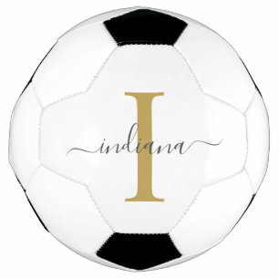 Monogram Gold Grey Script Name Modern Soccer Ball