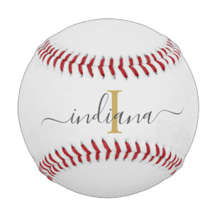 Monogram Gold Grey Script Name Typography Baseball