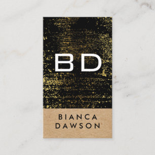 Monogram Gold Grunge Geometric Natural Business Card