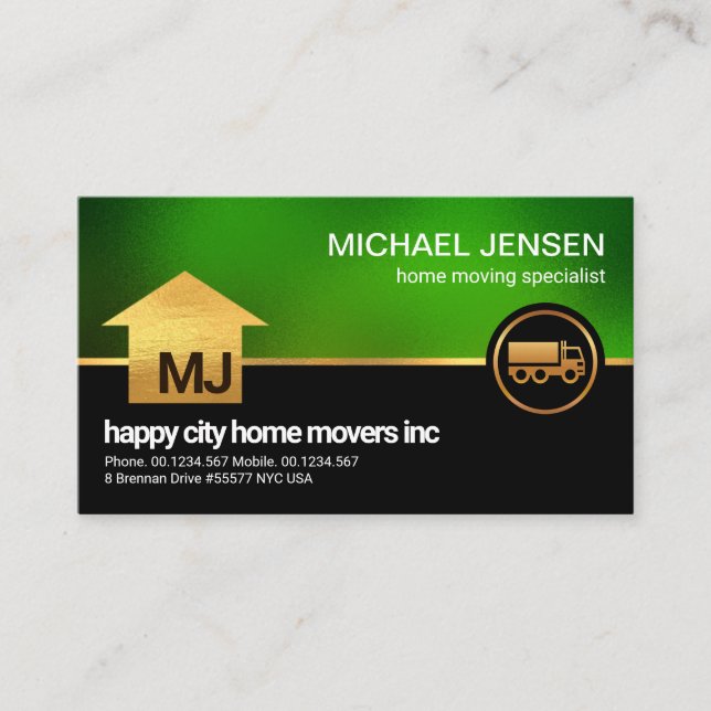 Monogram Gold Home Truck Luminous Green Trucker Business Card (Front)