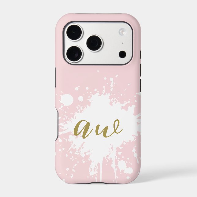 Monogram Gold Initials Pastel Pink White Splatter (Back)