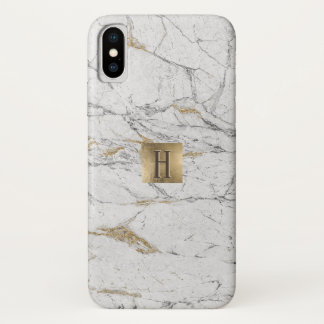 Monogram Gold Label Trendy White Gold Marble Case-Mate iPhone Case