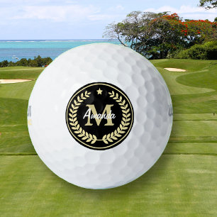 Monogram Gold Laurel Leaf Star Golf Balls
