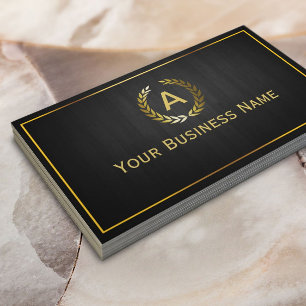 Monogram Gold Laurel Wreath Elegant Business Card