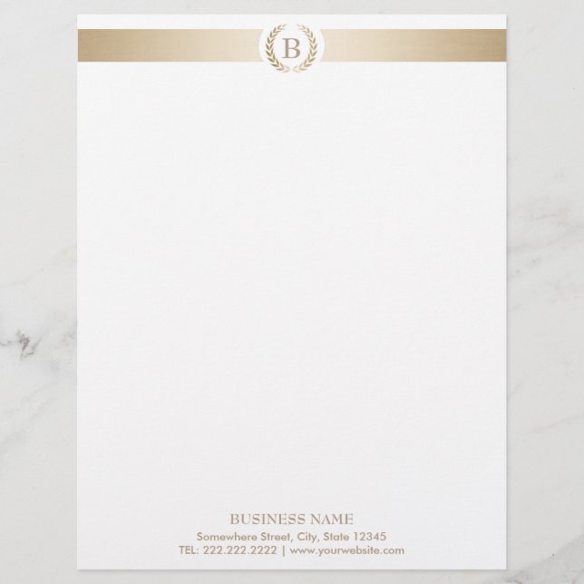 Monogram Gold Laurel Wreath Modern Elegant Personalized Letterhead (Front)