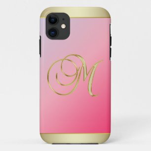 Monogram Gold Letter M  Elegant Pink Case-Mate iPhone Case