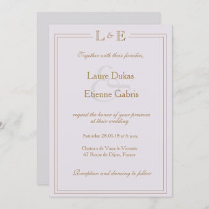 Monogram gold lilac grey ampersand modern wedding invitation