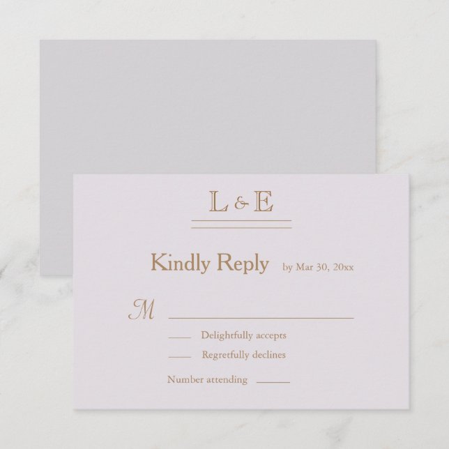 Monogram Gold Lilac Grey Ampersand Wedding RSVP Invitation (Front/Back)
