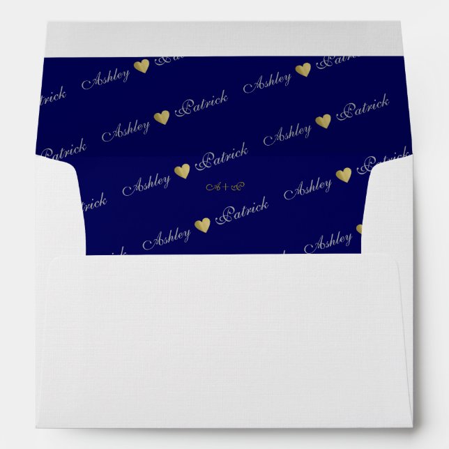 monogram gold love hearts, elegant wedding envelopes (Back (Bottom))