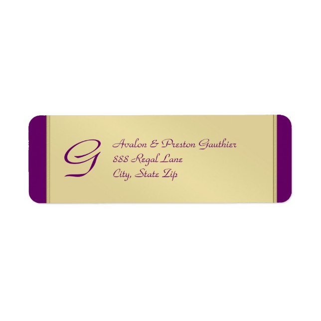 Monogram Gold Metal Plum Wedding Address Label (Front)