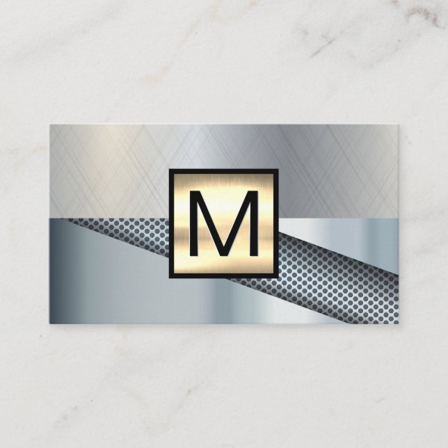 Monogram Gold Metallic | Perforated Background Business Card (Front)