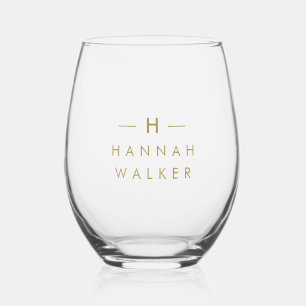 Monogram Gold   Minimalist Elegant Modern Stemless Wine Glass