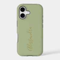 Monogram Gold Name Script Sage Green Minimalist 