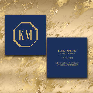 Monogram Gold Navy   Modern Minimalist Chic Square Business Card