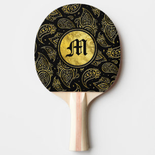 Monogram Gold Paisley Pattern on black Ping Pong Paddle
