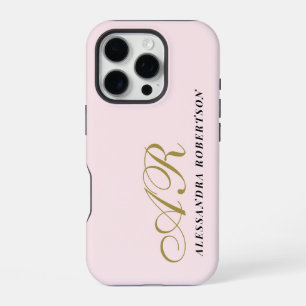 Monogram Gold Powder Pink Black Name Minimalist iPhone 16 Pro Case