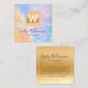 Monogram gold purple blue marble elegant modern square business card