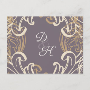 Monogram Gold Purple Vintage rsvp Postcard