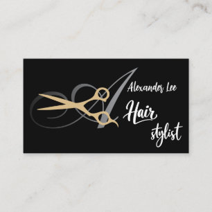 Monogram Gold Scissor Hair Stylist Business Card