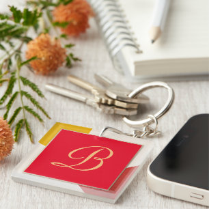 Monogram gold script B Key Ring