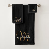 Monogram Gold Script Name Black