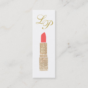 Monogram Gold Sequin Lipstick Makeup Artist Mini Business Card
