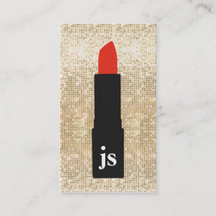 Monogram Gold Sequin Makeup Artist Lipstick Beauty Business Card