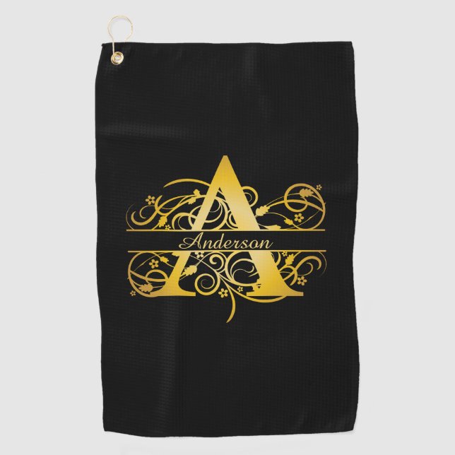 Monogram Gold Silhouette Golf Towel (Front)