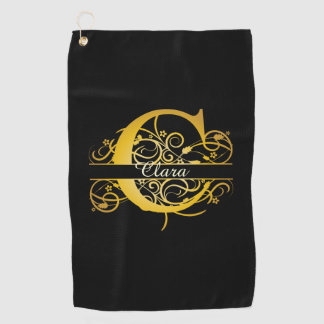 Monogram Gold Silhouette Letter C Golf Towel