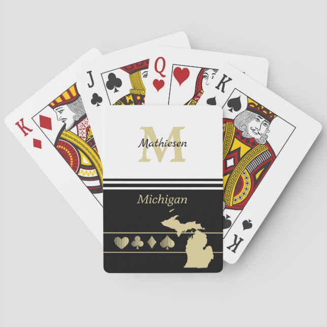 Monogram Gold Silhouette Michigan Playing Cards (Back)