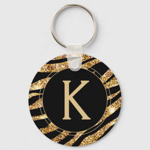 Monogram Gold Sparkle Zebra Stripe Key Ring