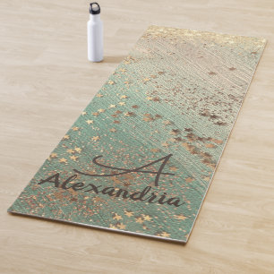 Monogram Gold Stardust on Sea Green  Yoga Mat