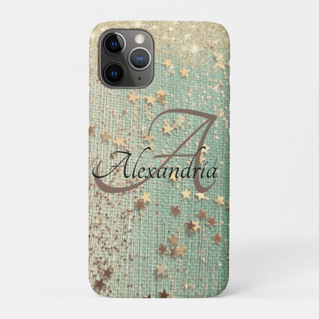 Monogram Gold Stars on Sea Green          Case-Mate iPhone Case (Back)