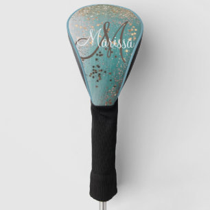 Monogram Gold Stars on Teal Golf Head Cover
