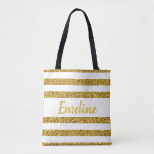 Monogram Gold Stripe Tote Bag