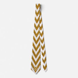 Monogram Gold Stripes Glitter Pattern Design Men Tie
