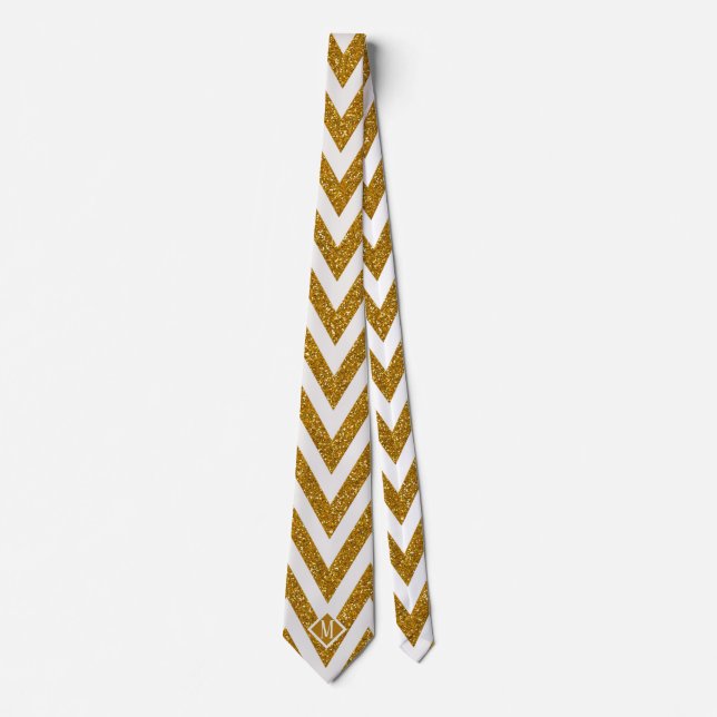Monogram Gold Stripes Glitter Pattern Design Men Tie (Front)