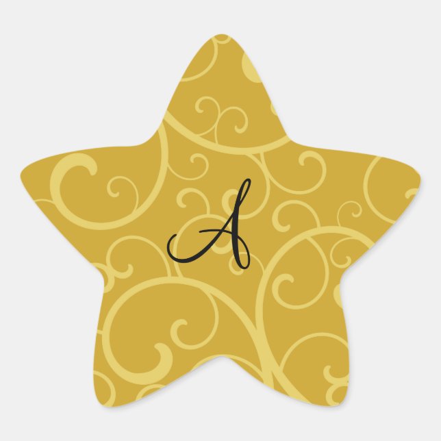 Monogram gold swirls star sticker (Front)
