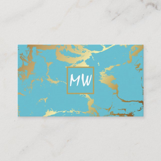 Monogram | Gold Teal Marble Business Card (Front)