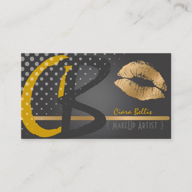 Monogram, gold tone lips business card (Front)