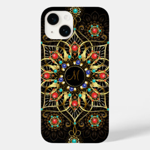 Monogram Gold Turquiose Red Mandala Jewel Case-Mate iPhone 14 Case