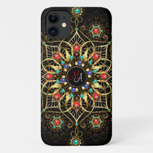 Monogram Gold Turquiose Red Mandala Jewel Case-Mate iPhone Case