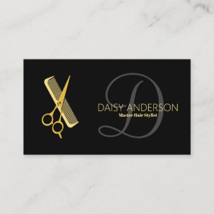 monogram GOLD White Hairstylist appointment Business Card