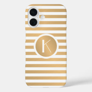 Monogram Gold & White Stripes iPhone 16 Case