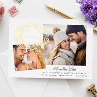 Monogram Gold Wreath Collage Photo Save The Date