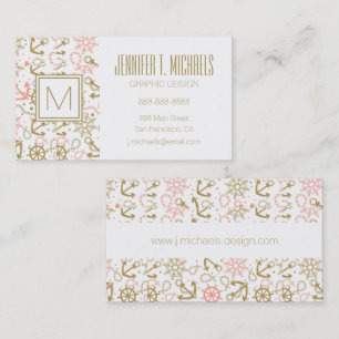 Monogram Golden Anchor Pattern Business Card