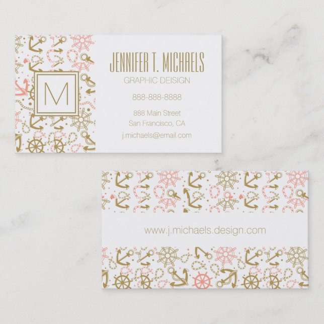 Monogram Golden Anchor Pattern Business Card (Front/Back)